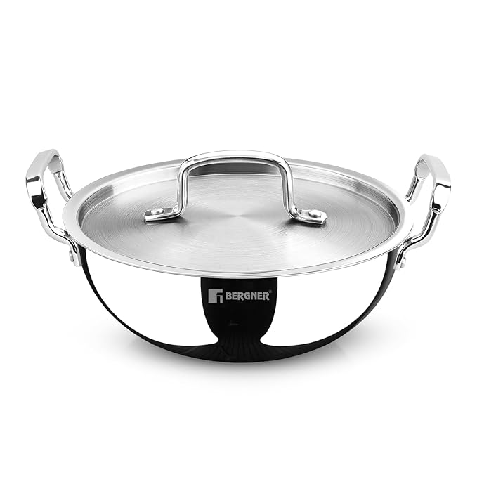 Bergner Argent Tri-Ply Stainless Steel Deep Kadai - Induction Bottom
